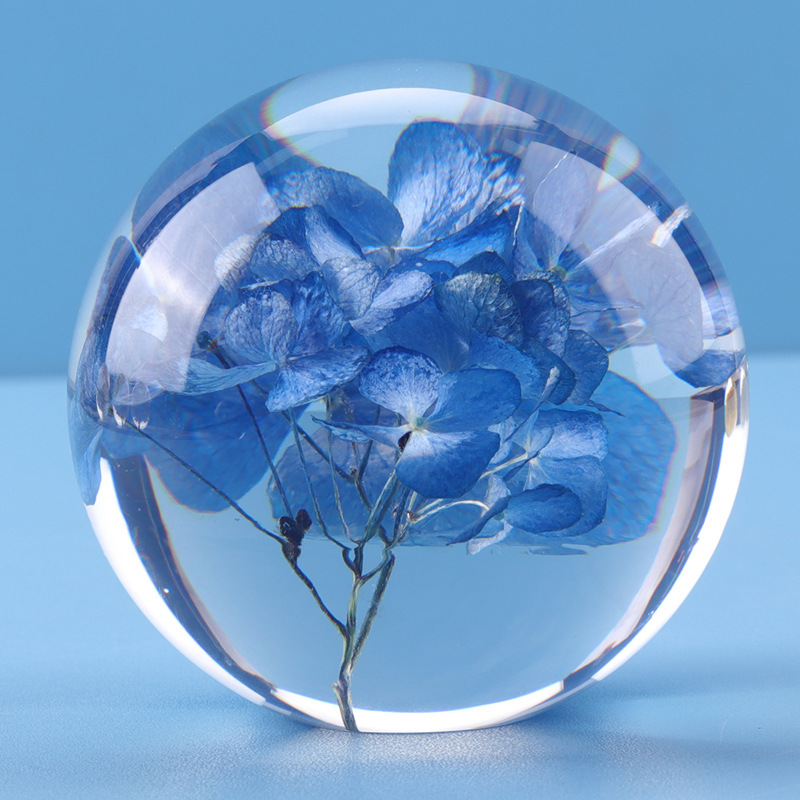 Dia80mm Dia90mm Flower Paperweight Clear Solid Epoxy Resin Sphere