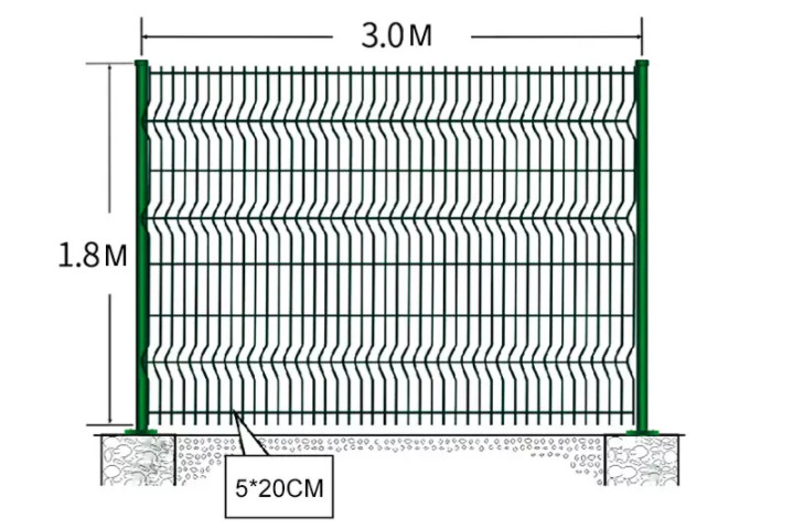 1230mm 3D Curved Triangle Fence Panel BRC Mesh Fencing For School rustproof