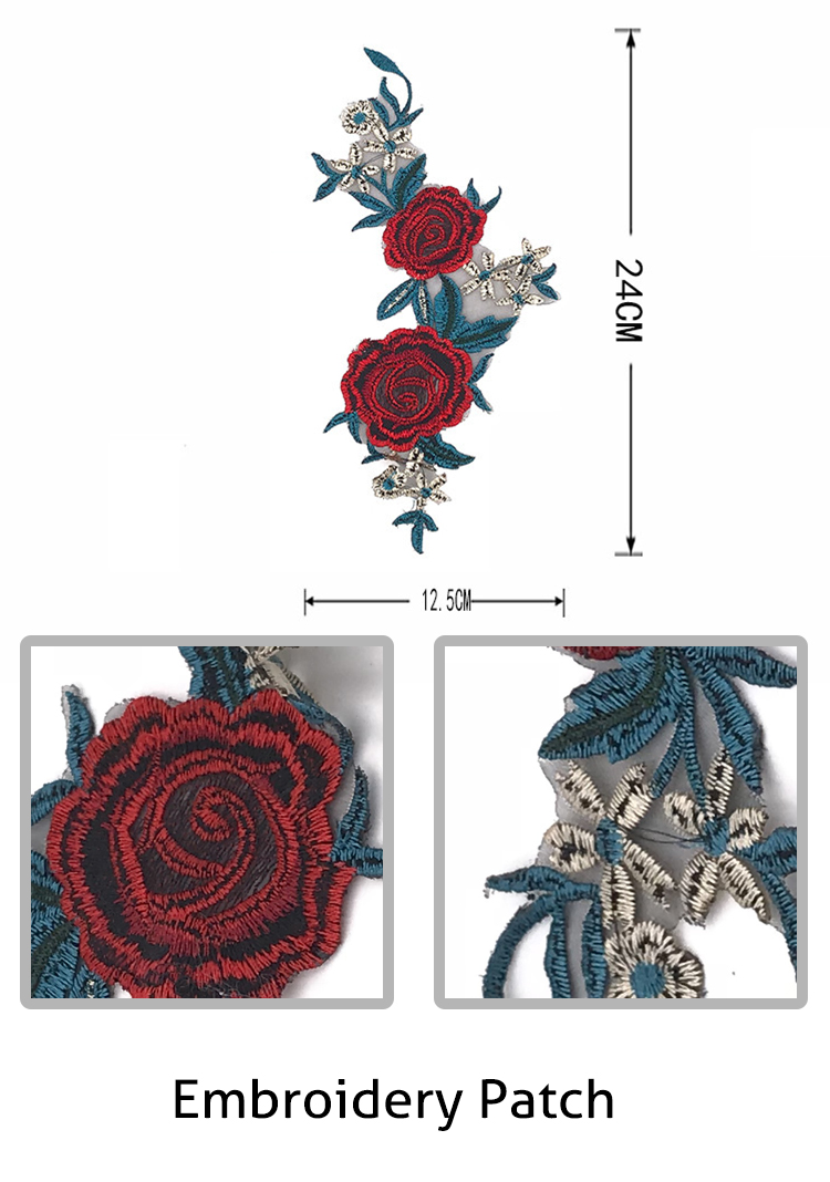 Customized Logo Embroidery Designs Patches / Iron On Flower Appliques Beautiful