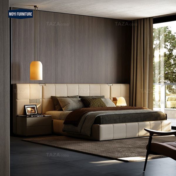 Metal Frame Soft Bed Luxury Home Furniture Italian Design Villa Master Bedroom Furniture Leather King Size Bed