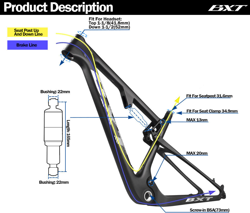 XC Carbon Mountain Bike Frame Mtb Full Suspension 29 Disc Brake