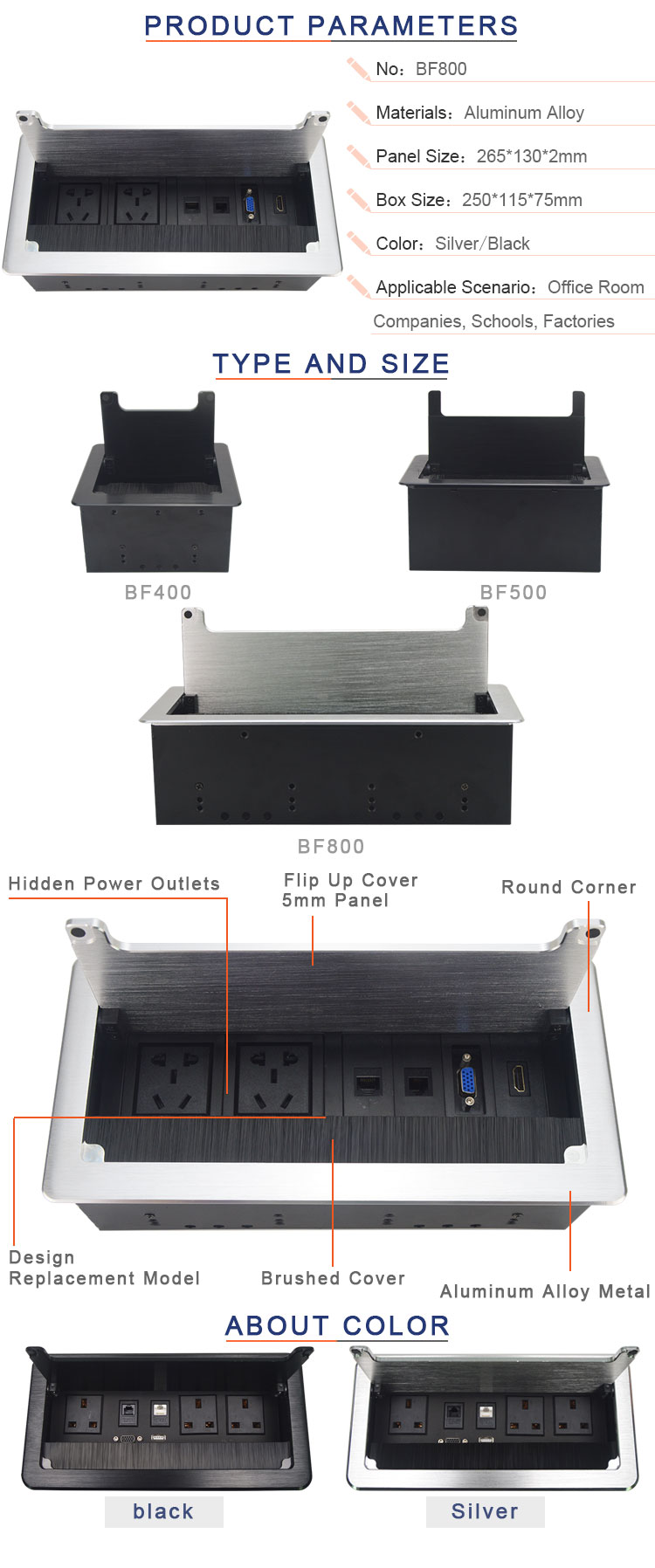 Cable access management brush table socket box for computer table