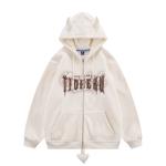 8oz 12 Ounce Zipped Hooded Sweatshirt Devil Horn Printed Fleece Blank Unisex