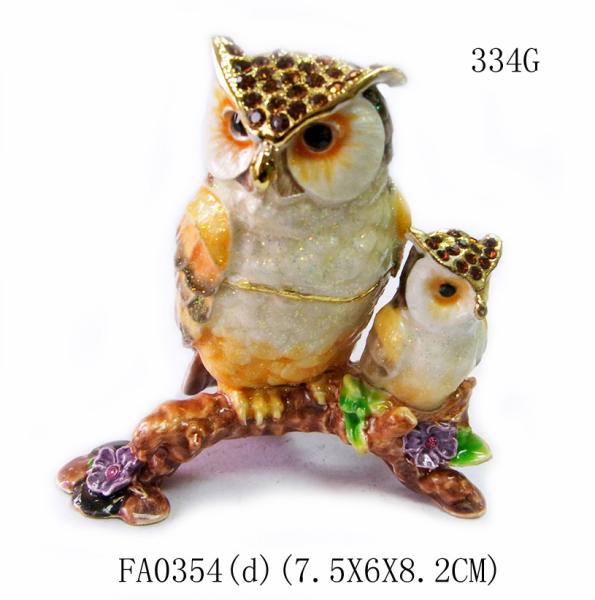 Mun and baby owl bird jewelry box enamel owl trinket jewelry owl decorative box