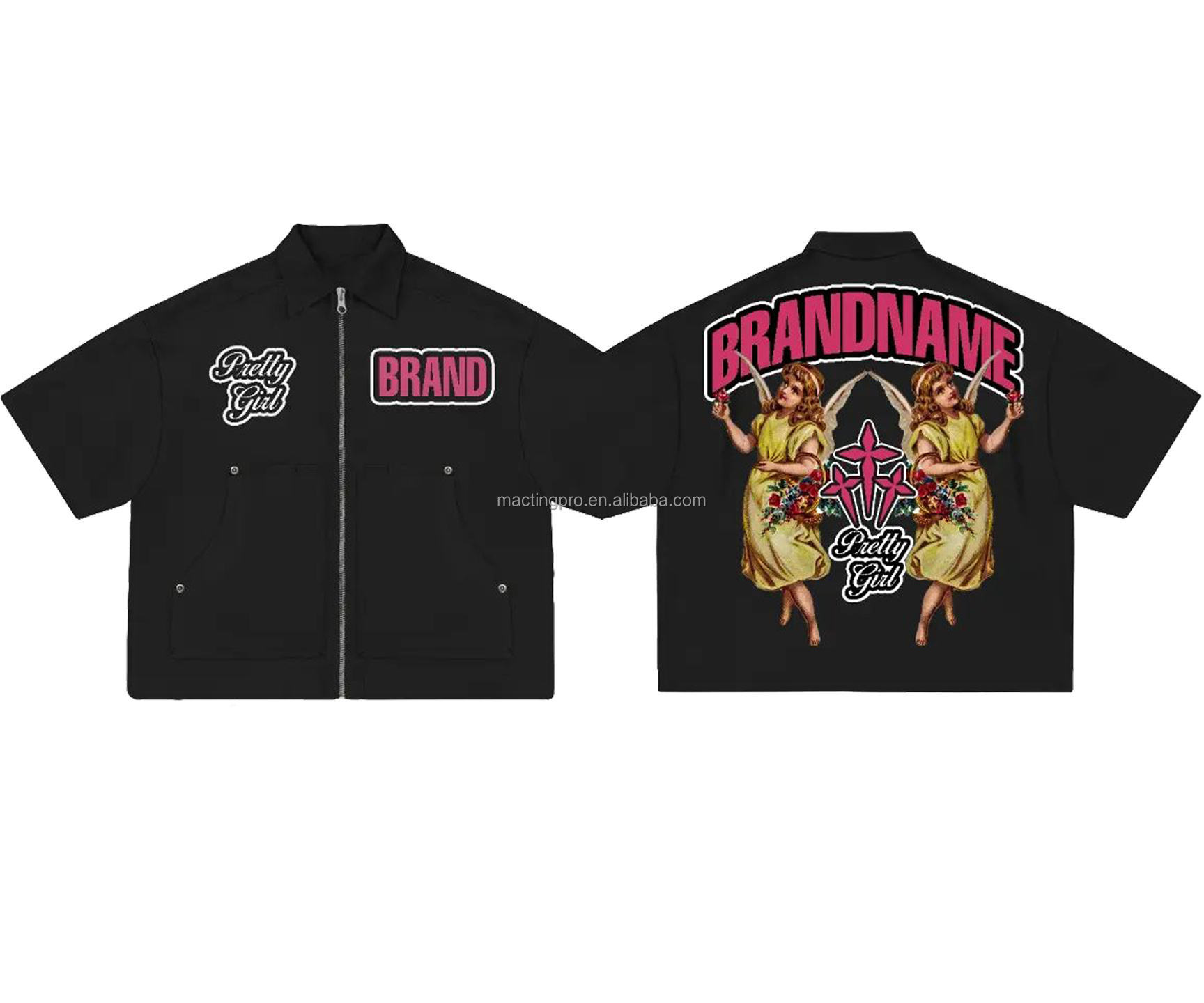 Custom Logo Screen Print Zip Up Cropped Boxy T Shirt in 100% Cotton Fabric for Streetwear
