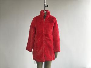 China Medium Length Girls Faux Fur Coat Red Color With Reverse Collar TW78516 wholesale