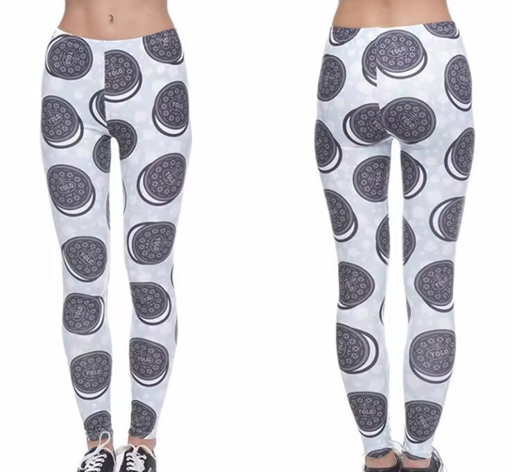 Sweat Wicking Donut Print Custom Yoga Leggings 92% Polyester 8% Spandex
