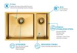 Nano PVD Gold Undermount Stainless Steel Kitchen Sink Without Faucet