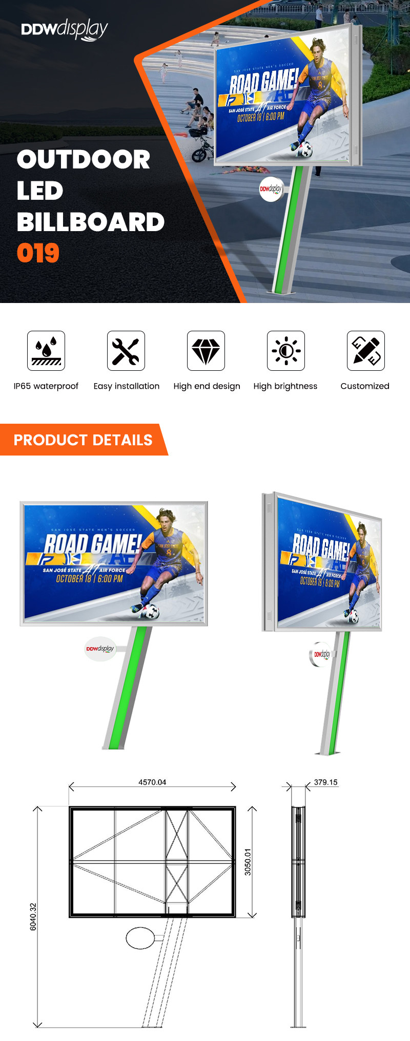 High brightness digital display 8000nits IP65 P6 waterproof outdoor advertising led billboards