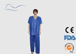China Waterproof Blue Disposable Lab Coats Non Woven Mateiral Around Neck Style wholesale