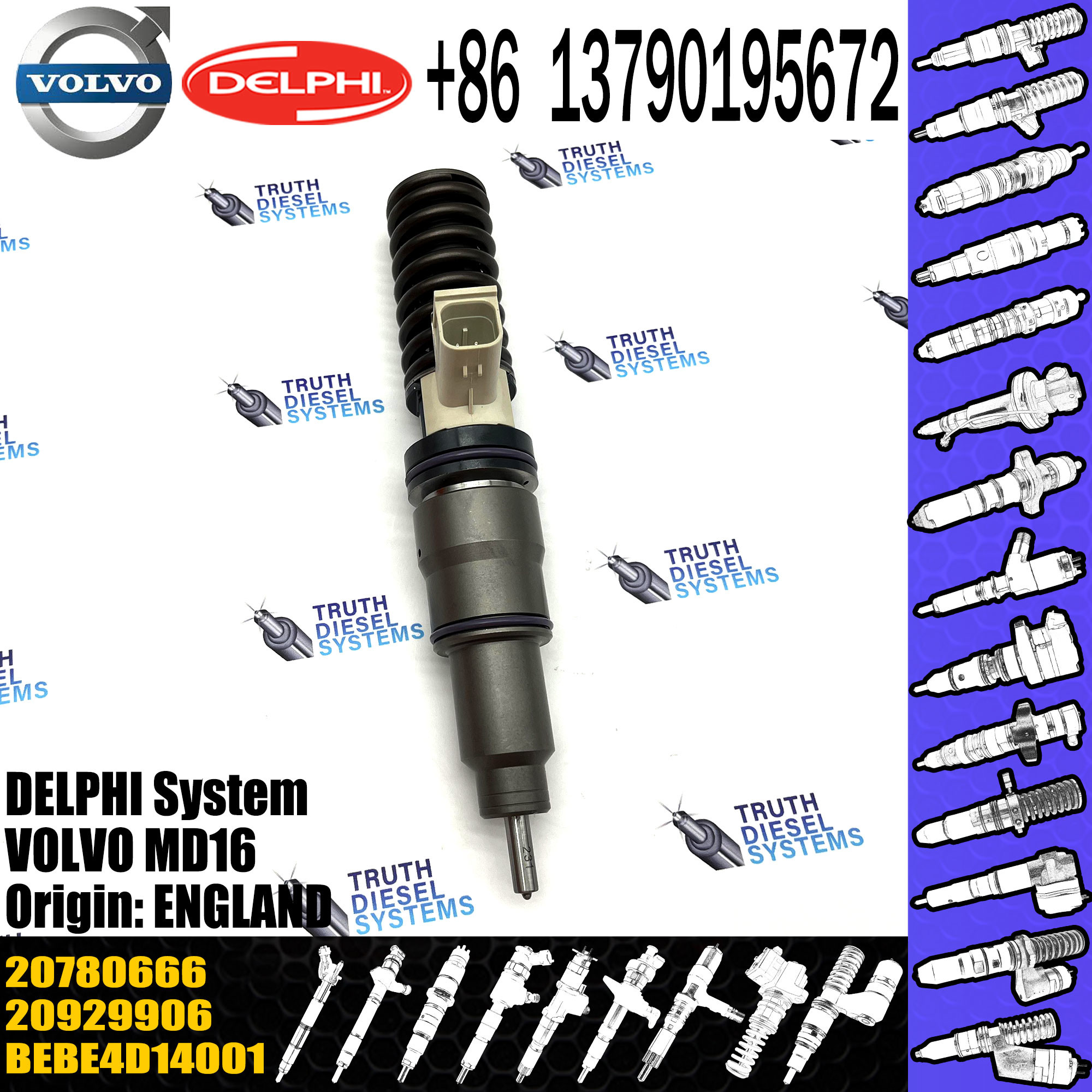 New Diesel Fuel Injector 20929906 20780666 BEBE4D14101 20929906 for VOL Del-phy D12 D16 A40E BEBE4D14101
