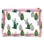 Zippered Cactus Print See Through PVC Cosmetic Bag