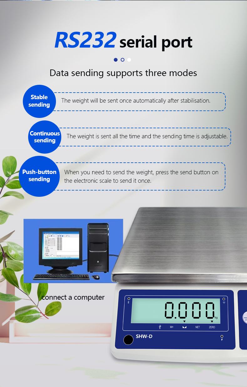 SHWDL-30KG USB Storage Communication Scale with LCD Display and AC/DC Power Supply
