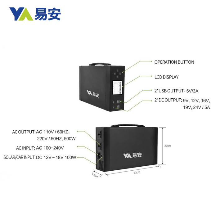 Portable Power Station, 1000Wh Solar Generator 110V 500W Peak 700W 1 AC Outlet 2 USB Ports 2 DC Ports Backup Battery 1