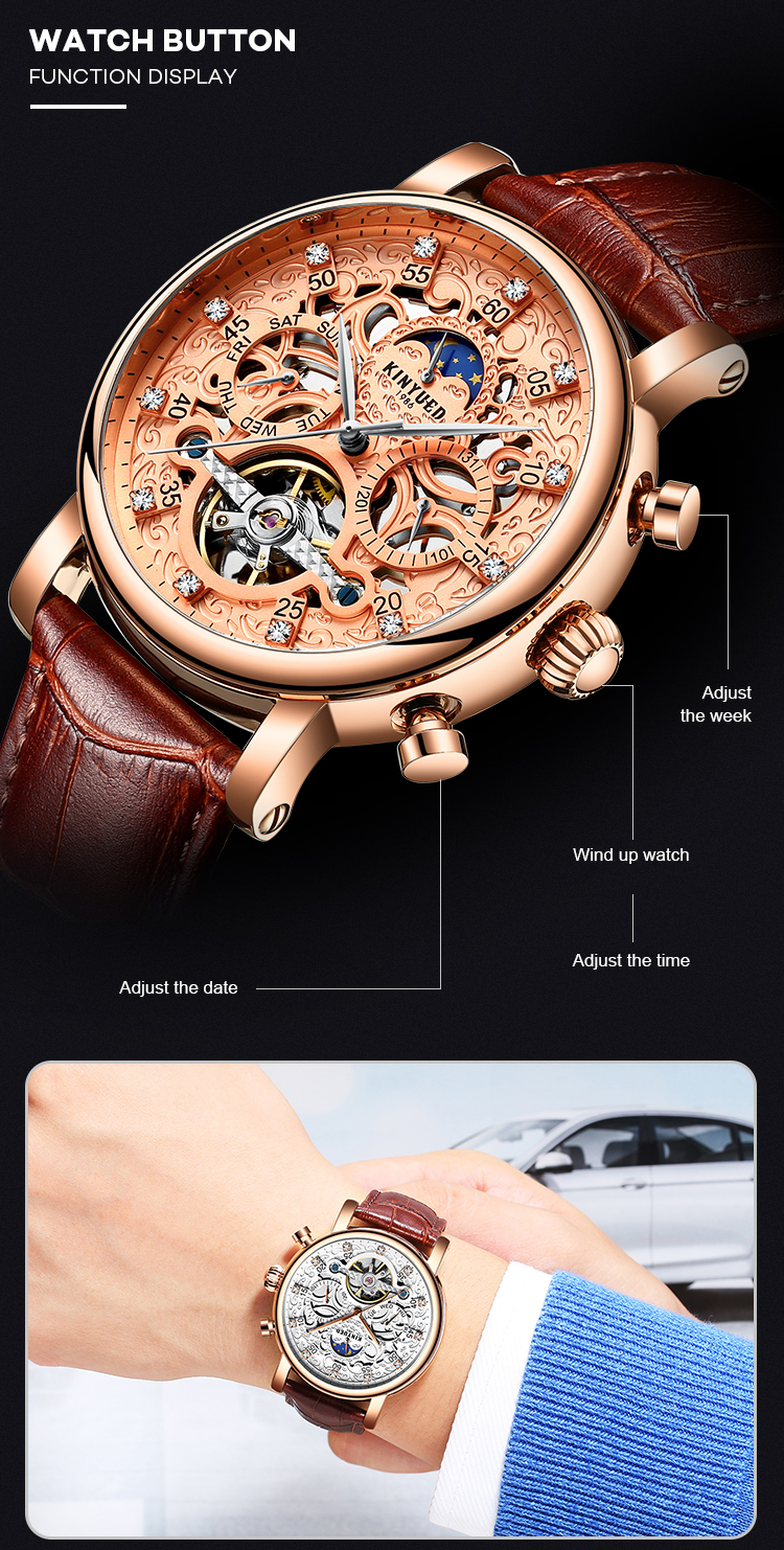 Luxury brand automatic mechanical movement genuine leather men charm wrist waterproof watch