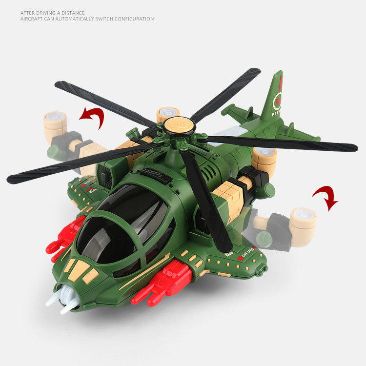Unisex Electric Special Effects Music Lighting Universal Rotation Military Helicopter Toy