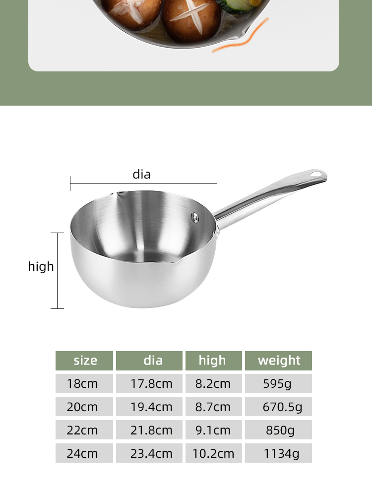 Household Cooking Japanese Sauce Pan Non Stick Stainless Steel Milk Pot