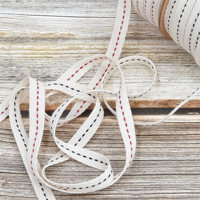10mm*50y Cotton Stitched Edge Ribbon ISO9001 Custom Cotton Ribbon