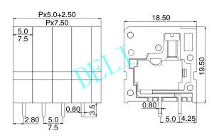 5.0mm 7.5 Pitch PCB Connector , Electrical Connector Blocks DL105V-XX-5.0/7.5