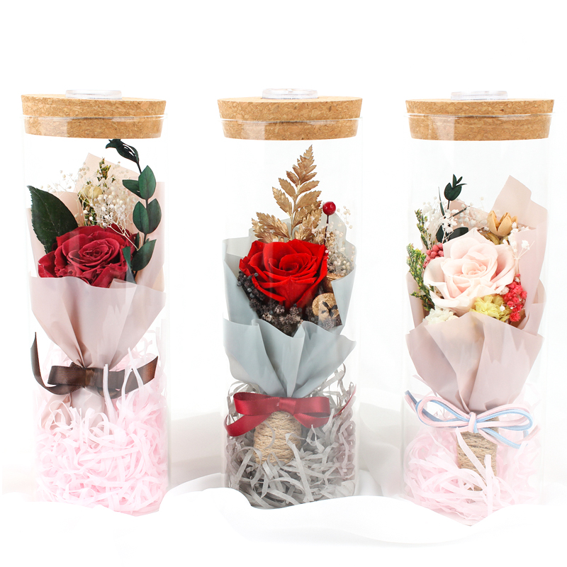 Decorative Preserved Rose Flower New Year Wishing Bottle For Birthday Gift