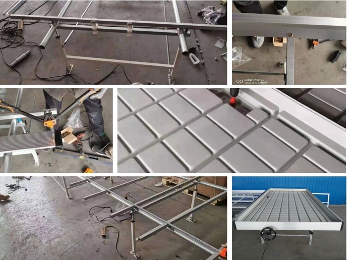 4ft 5ft customized width Movable seedbed growing bench rolling table with aluminum alloy frames