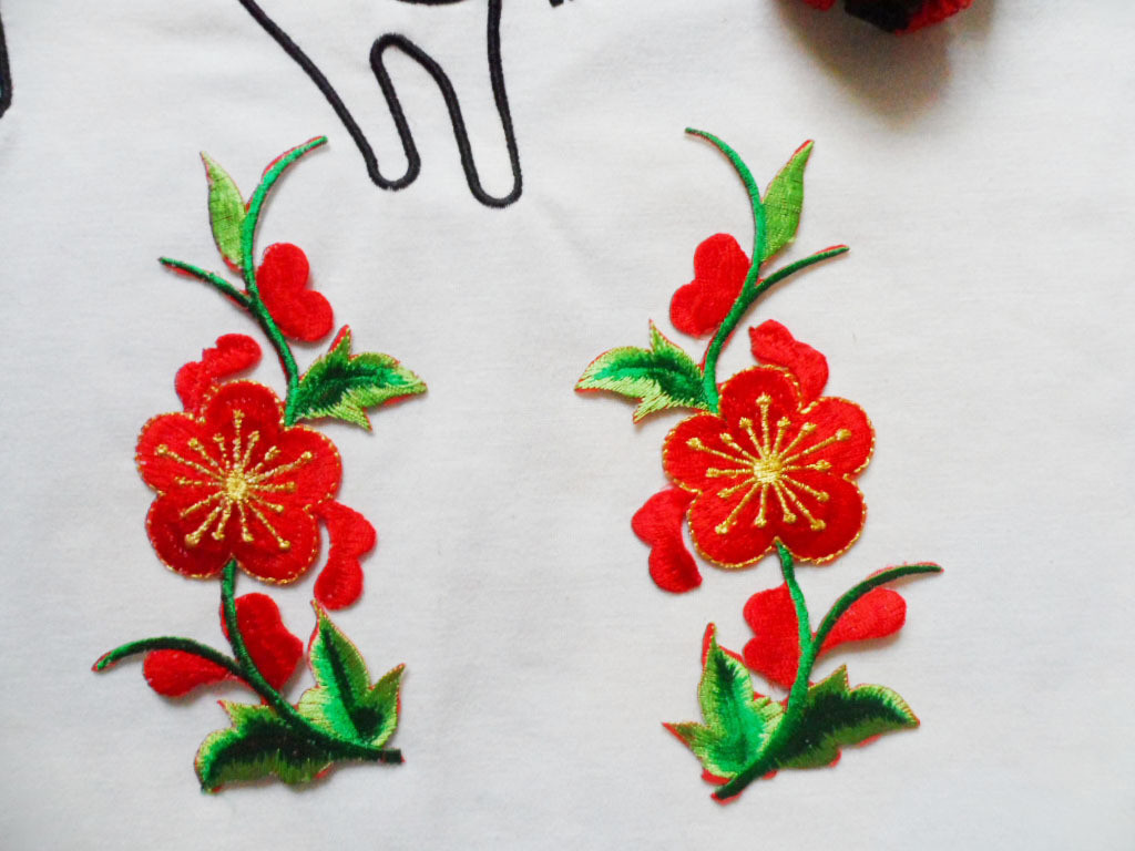 Apparel Accessories Red Rose Embroidery Lace Applique Hot Fix Motif