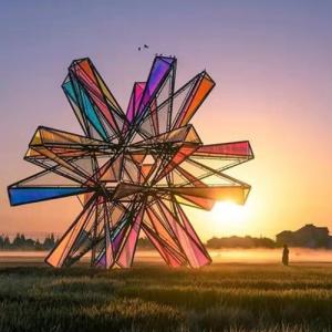 China colorful Acrylic Large Metal Outdoor Sculptures Art Abstract Windmill Cube wholesale