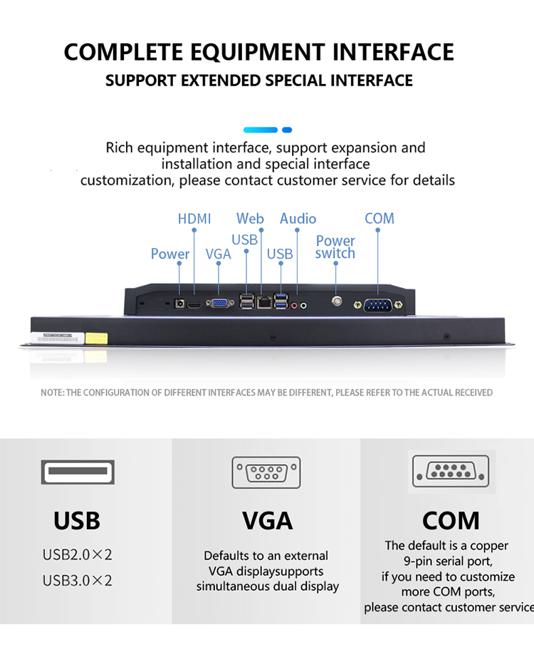 VGA/HDMI/4xUSB/1x RJ45/AUDIO/2xRS232/MIC/EAR Industrial Android Panel PC with Touch Screen