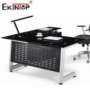 China Metal Legs L Shaped Glass Desk Modern Manager Table wholesale