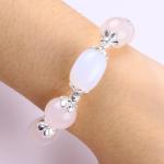 Semi-Precious Gemstone Healing Energy White Agate With Clear Big Heart Bracelet