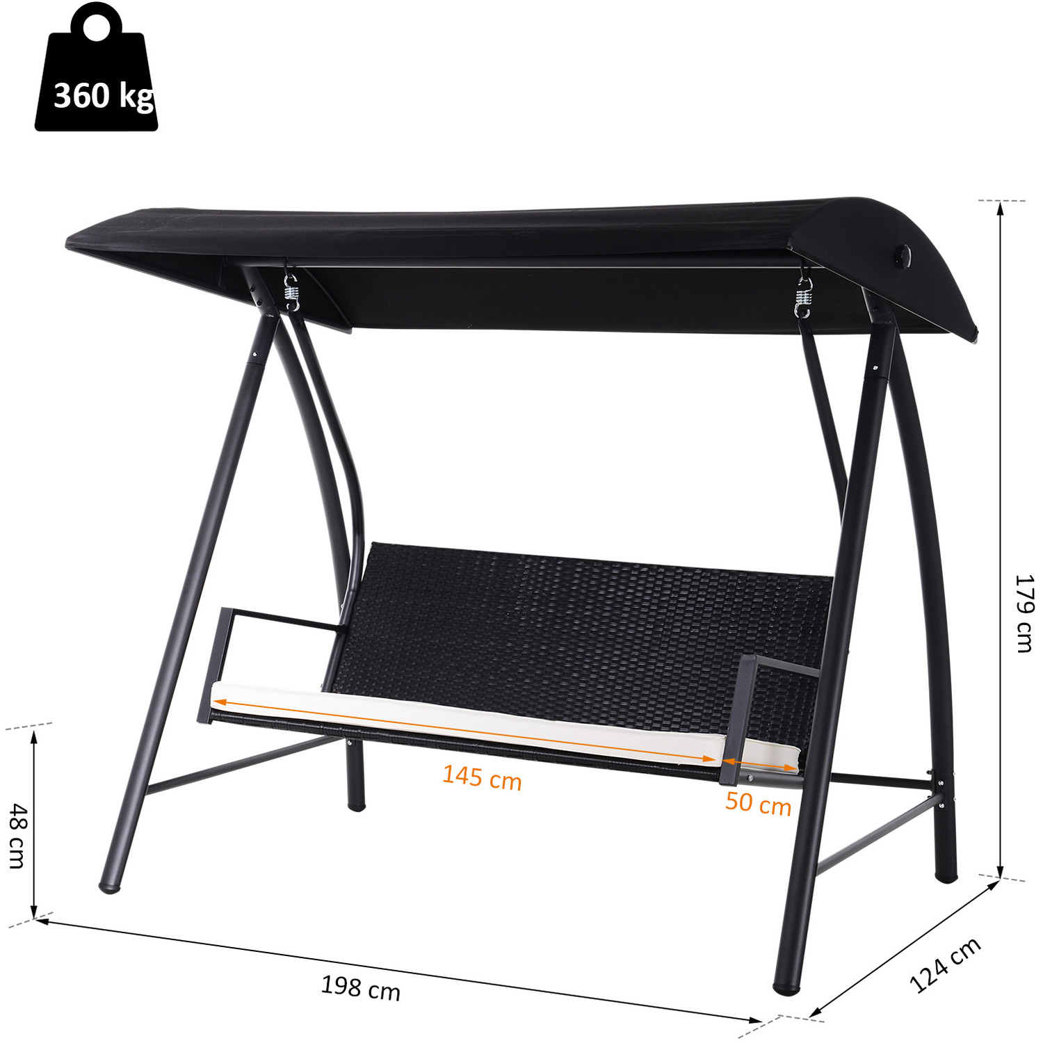 Mail packing Y AJUNION Garden Porch Swing Chair Wicker Seat Hanging Chair Patio Swings with Canopy