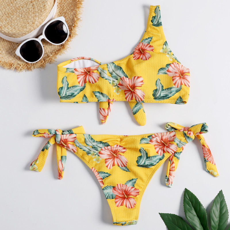 Tiered Layer Tie a Knot Front Top With Low waist Bikini swimsuit high cut