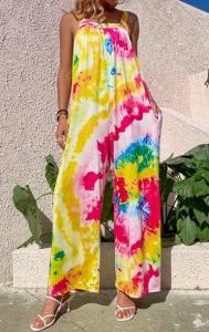 China Low Moq Clothing Manufacturer Women'S Casual Loose Jumpsuits Printed Strap Wide Leg Pants With Pockets wholesale