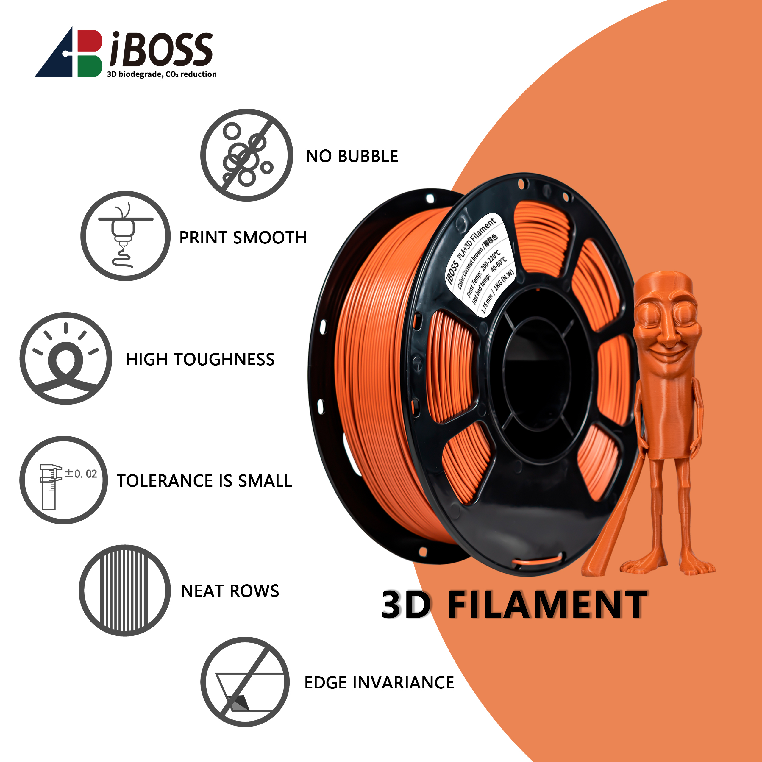 iboss Coconut Brown PLA+ Filament 1.75mm 1kg for FDM 3D Printers