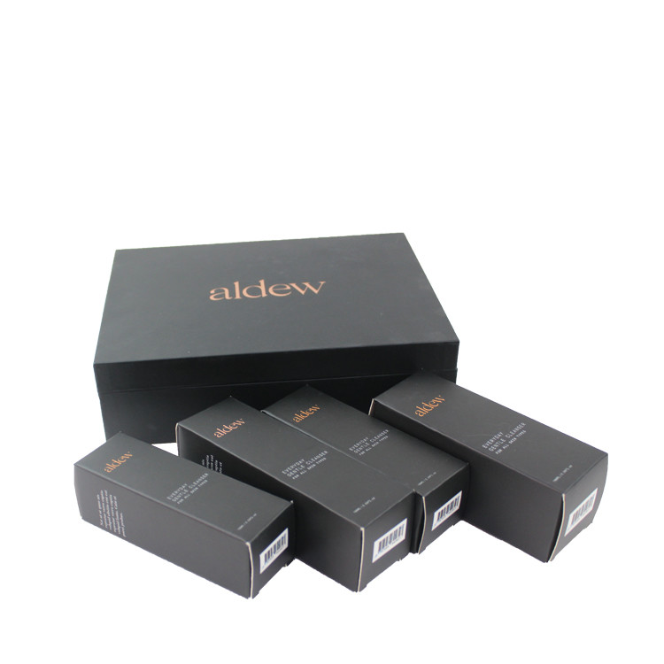 Black Magnetic Lid Cosmetic Gift Boxes For Luxury Skincare Product Sets Packaging