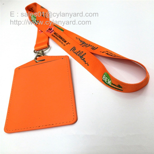 Sub printing neck lanyard with leather id badge