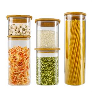 China Food Storage Containers 30ml Borosilicate Glass Spice Jar With Bamboo Lids wholesale