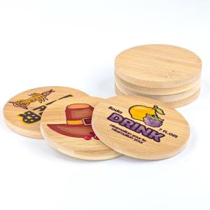 China Eco Friendly Wood Sublimation Blanks Round Coasters With Holder Thick 0.8cm wholesale