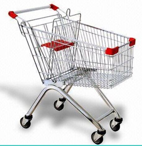 Steel Wire Shopping Trolley Grocery , Supermarket Folding Wire Shopping Cart