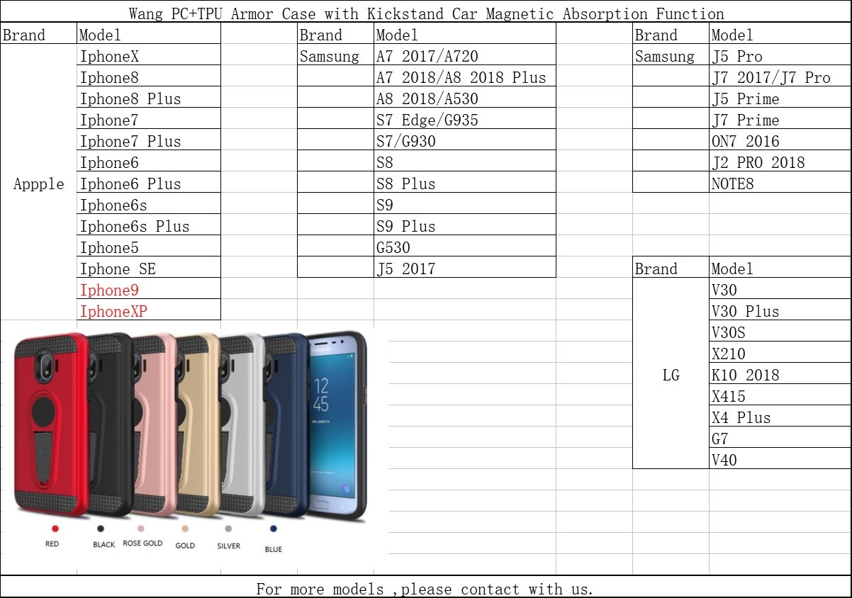 Wang PC+TPU Armor Case with with Kickstand Car Magnetic Absorption Function for Samsung S8 S8 Edge Note8 J5 2017 J7 Prim