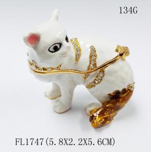 China New product animal cat Metal Crystal Rhinestone Jewelry Box Trinket Box wholesale