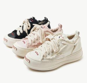 China White / Black Breathable Trainers Ladies Canvas Sneakers Round Toe wholesale