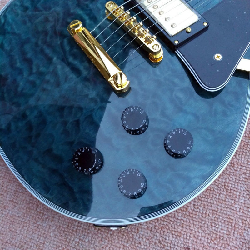 New style high quality custom LP Style electric guitar Gold Hardware in Blue Quilte Maple Electric Guitar Free Shipping