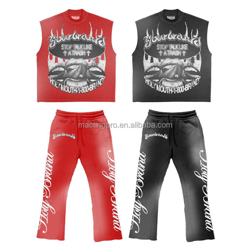 Customized Labels Men's 2 Piece Mesh Shorts Custom Shirt and Shorts Set in 100% Cotton