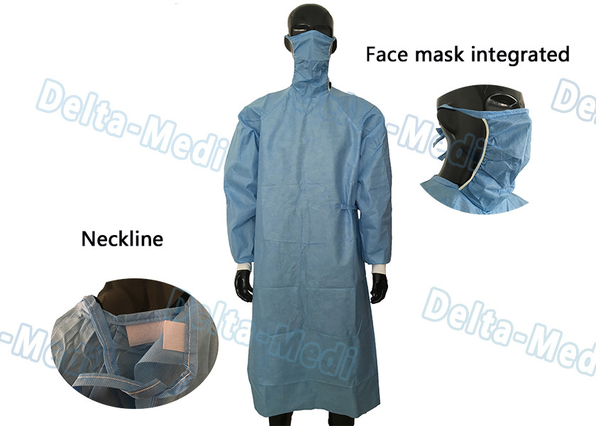 Hydrophobic SMMMS Reinforced Disposable Surgical Gown Integrated Face Mask
