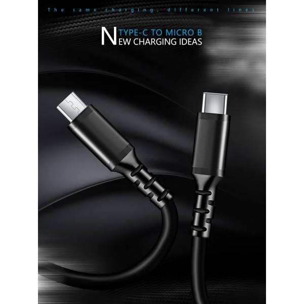 2A 3Feet Black Data USB Cable , CE ROHS USB C To Micro USB Cable