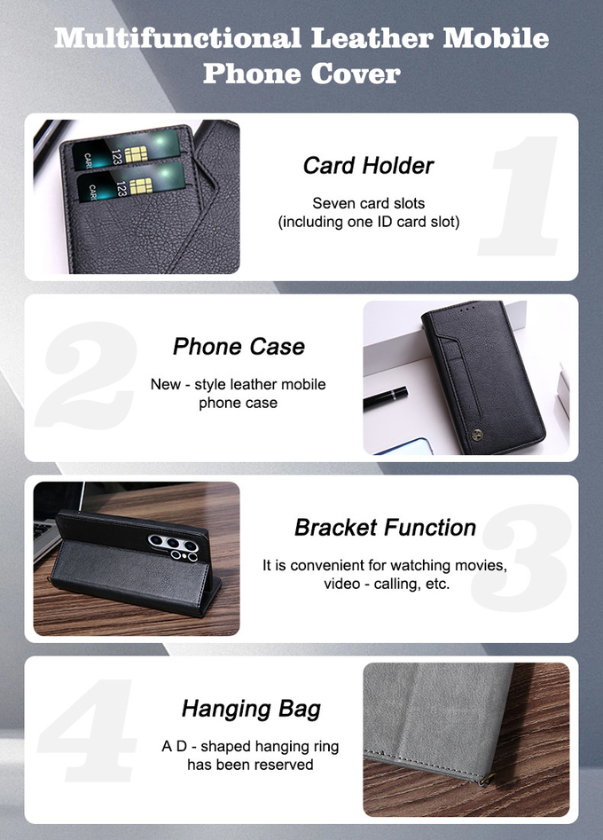 Custom Leather I Phone Case With Card Holders Flip Wallet Stand Leather Phone Cover
