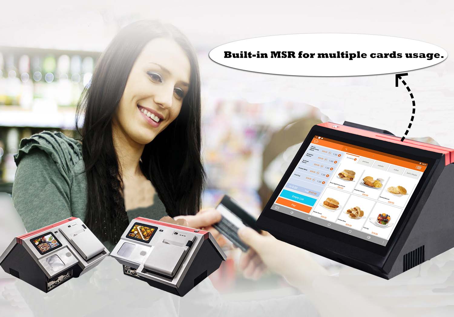Capacitive Touch Screen Dual Display POS System with Built-in 80mm Printer 14.1 Inch