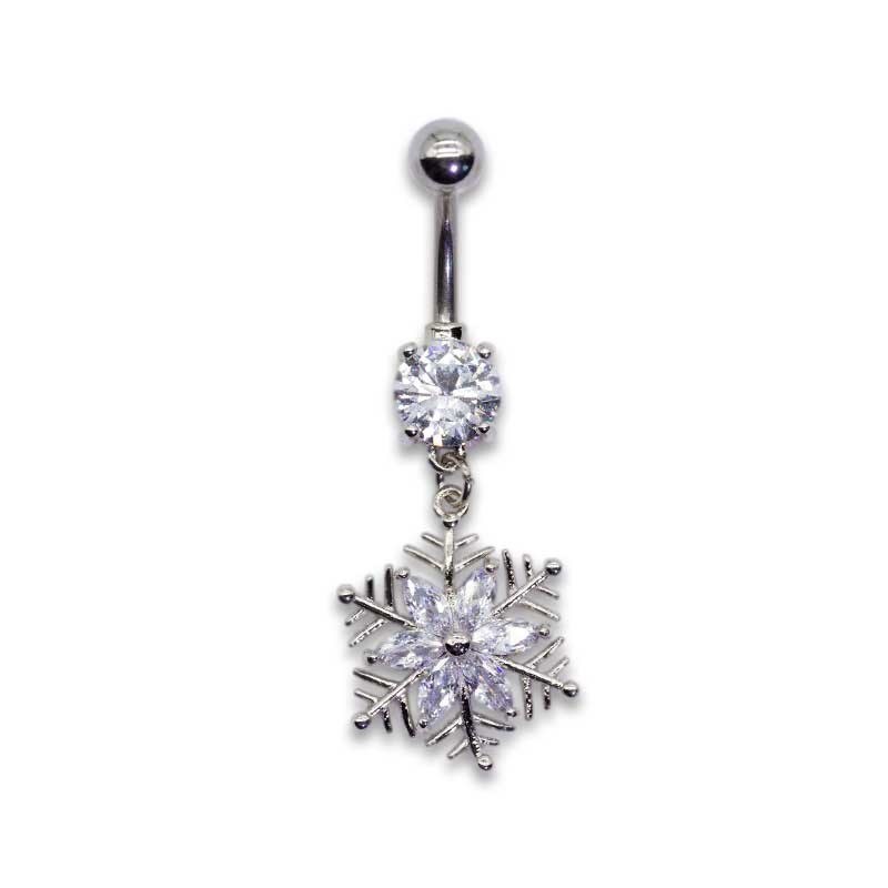 Snow Flower Shiny 7mm diamond belly button piercing Jewelry Silver