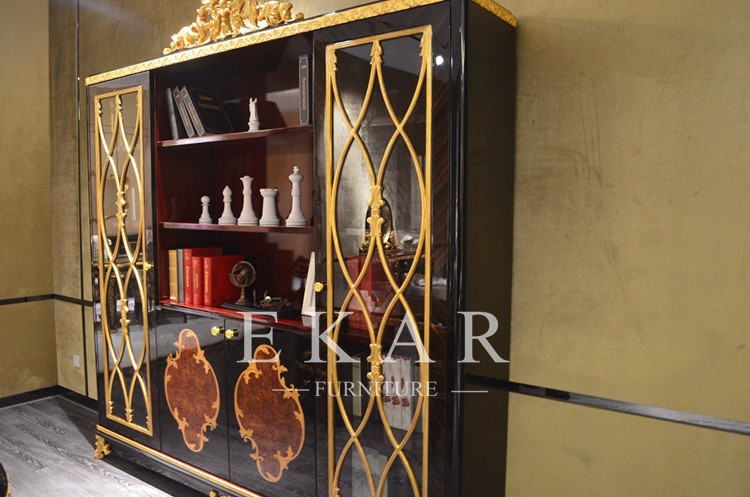 Vintage Empire Style Solid Wood Bookcase With Glass Doors TJ-029